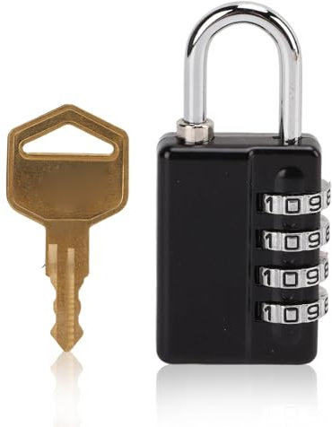 Serrure à Combinaison, Cadenas de Casier de Sac de Sport à Combinaison à 4 Chiffres en Alliage de Zinc Noir Antirouille Résistant aux Intempéries avec une Clé pour le Voyage