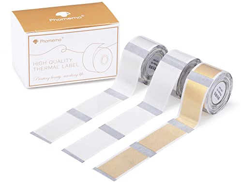 Phomemo D50 Transparente Etiketten, 3 Rollen selbstklebende Thermoetiketten, 20 mm x 40 mm, kompatibel mit Phomemo D50 etikettiergerät,150 Etiketten/Rolle, 3 Rollen(Transparent, Golden, Silber)