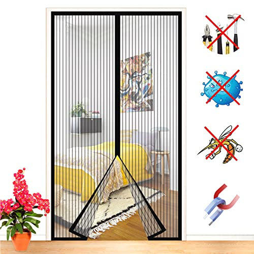 ZFEBHMY Zanzariera Magnetica per Porte Autoadesivo Anti Insetti Zanzariera Facile da Montare Tenda Zanzariera Silenzioso Chiusura Automatica,for Balcone Soggiorno-Black-a|| 70x200cm(27x78inch)