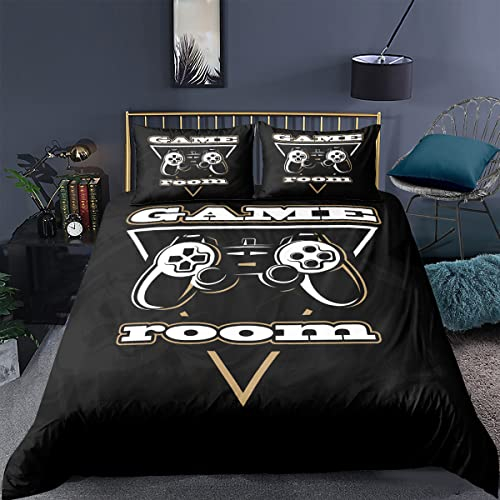 huitutu Gamer Betten Set Gamepad Bettwäsche Set 135x200cm Videospiele Gaming Mikrofaser Jungen Jugendliche Bettbezug+ 1 Kissenbezug 80x80cm Schwarz und weiß