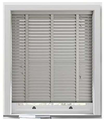 Aprica Venetian Faux Wood PVC Window Blinds with Wooden Grain Finish – Colour Light Grey with Tape Joins and 50mm Depth Slats - Trimmable (60cm Width x 120cm Drop)