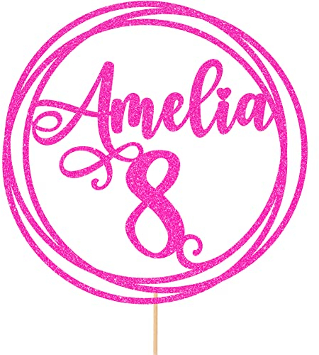 Personalised Round Happy Birthday Glitter Cake Topper - Pink Any Custom Age & Name Glitter Cake Decoration and Sprinkles - Happy Birthday Decorations - Personalised Toppers for Cakes by Cakeshop