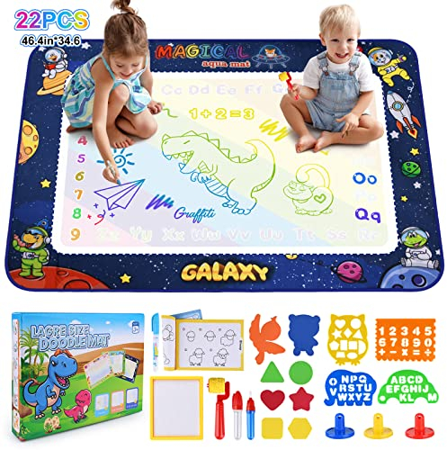 ROEXUN Aqua Wasser Doodle Matte,120x90cm Super Groß Aqua Magic Doodle Matte,Malmatte Mit Wasserstift Werkzeuge Stempe Zubehör,fleckenfreier Malspaß mit Wasser,für 1 2 3 4 5 6 Jahre Alt Junge Mädchen
