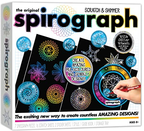 Spirograph Scratch & Shimmer | Erstellen Sie erstaunliche Bunte und glitzernde Designs, inklusive Rubbelbögen, Aufkleberbögen und Glitzer-Präzisionsrädern, kreative Kunst- und Handwerksaktivitäten