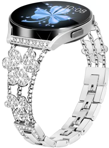 Vamyzji Kompatibel mit Samsung Galaxy Watch7/ 6/5/4/FE Armband 40mm 44mm,Metallband für Samsung Galaxy Watch 5 pro,Galaxy Watch 6 Classic 43mm/47mm Samsung Watch 4 Classic 42mm 46mm, Damen (Silber)