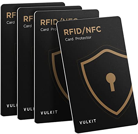 VULKIT Cartes de Blocage RFID/NFC - Lot de 4, Protecteur de Carte de Crédit Ultra Fin, Protecteur de Cartes sans Contact, Bloqueur NFC Premium, pour Cartes de Crédit, Passeports, Portefeuille