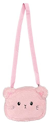 duoyif Plüsch Umhängetasche Für Mädchen Kinder Handtasche Kindertasche, Süße Katze Handtaschen Klein Katze Plüsch Umhängetasche, Weiche Verstellbare Umhängetasche Rosa Tasche, 19 x 15 x 5 cm