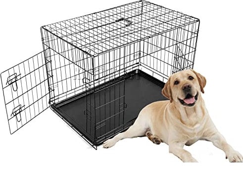 FoxHunter 36 36 Inch Pet Dog Puppy Cat Training Cage Crate Carrier Metal Folding With TWO Doors and Tray Large Black New FH-PT04