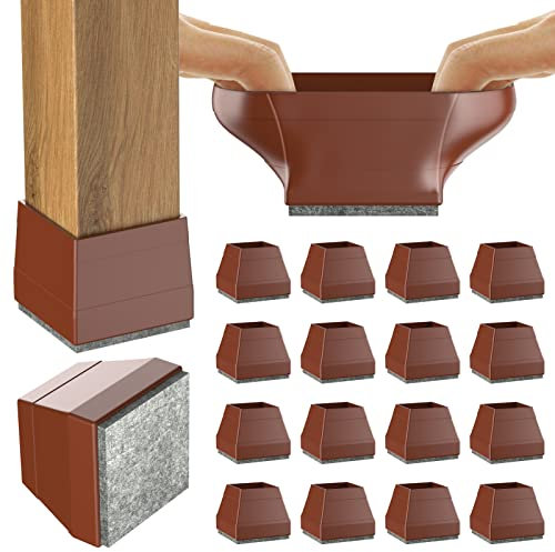Lot de 16 protections carrées en silicone pour pieds de chaise, pour protéger les pieds de chaise et les planchers en bois, housses de pieds de table mobiles (marron, 3,8 cm)