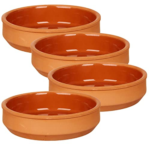 TIENDA EURASIA - Set de 4 Cazuelas de ø16 cm, Cazuela Barro Aptas para el Horno, Juego de 4 Cazuelas Lavables en Lavavajillas, Tamaño ø16 x 4 cm, Cazuela Redonda Se puede Usar en Microondas (Marrón)