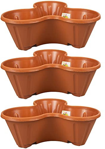 Q&H - Trio Outdoor Plastic Garden Planter - Terracotta Color 3 Compartments Herb and Flower Pot - Durable Weather-Resistant Plastic Planter for Patios, Balconies, Porches, and DIY Gardening (3)