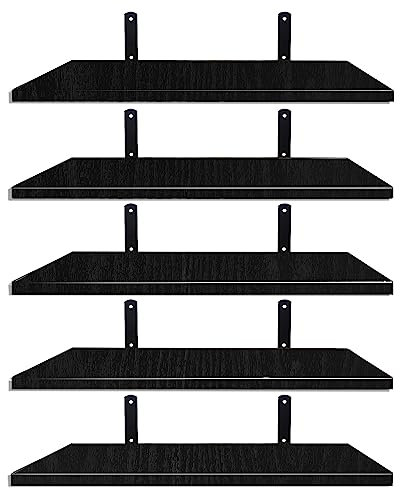 Mardili Shelves Wood Wall Mounted Shelf, Rustic Shelves Set of 5（Black）