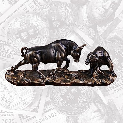 AETVRNI Wall Street Bull Statue Skulptur Börsenladender Stier Tierfigur – Harz-Skulptur von Bull VS Bär, Finanzanlagemanager, Investoren, Bronze, 27,9 cm