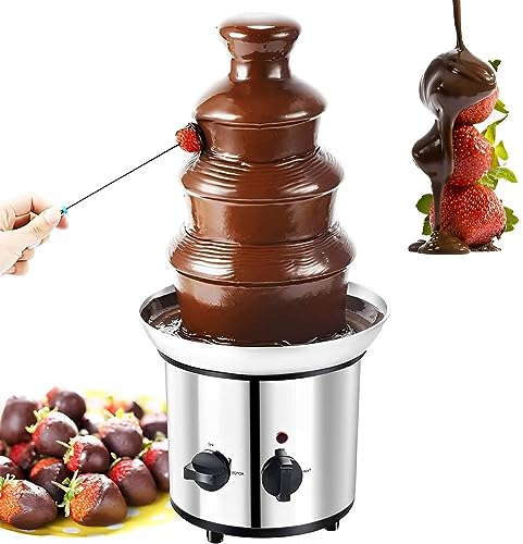QUTBAG Fuente de Chocolate eléctrica de 4 Niveles, máquina Comercial de ollas Calientes de Cascada de Chocolate de Gran Capacidad, Centro de Mesa para Fiestas, Bodas y Eventos