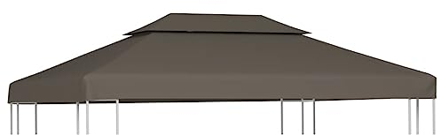 Higsose Pavillon-Dachplane mit Kaminabzug 310 g/m² 4x3 m Taupe Wasserdicht Stabil Winterfest Dach für Pavillon Gartenpavillon Abdeckung