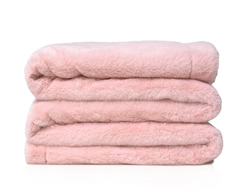 Kunstfelldecke, weich, luxuriös, Plüsch, Überwurf, Decke, wendbar, Kunstfell, gemütlich, bequem, Minky-Decke, warm, flauschig, Couch, Bett, Decke, 130 x 160 cm, Rosa
