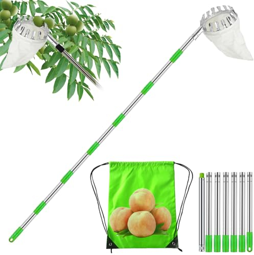 HEYIDAMAI Raccogli Frutta con Palo in Acciaio Inox Leggero 3M,Raccogli Fichi,Raccogli Fichi d'india,Attrezzo Raccogli Frutta,Raccoglifrutta Regolabile in Altezza,raccogli Mele