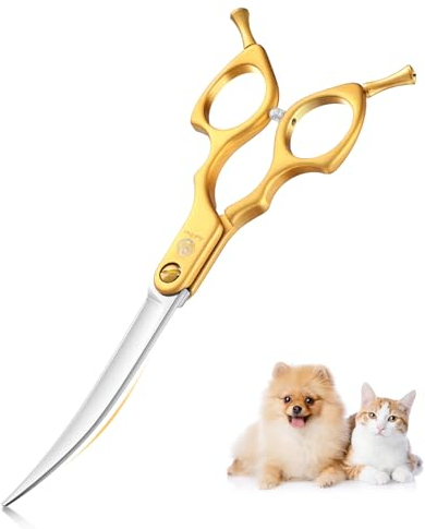 Purple Dragon 6 Zoll Hundeschere Fellschere Gebogene Für Hunde und Katze Grooming Schere mit Ultraleicht Weltraum Aluminium Griff,JP 440C Steel Profi Fellschere Hunde für Hundefriseur und Anfänger