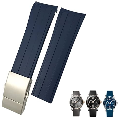 Wtukmo 21 mm 22 mm gebogenes Gummi-Silikon-Armband passend für Longines Hydroconquest L3 MIDO Uhr Wasserdicht Sport Weiche Armbänder, 22 mm, Achat