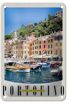 FEMER Blechschild Reise 12x18cm Portofino Italien Riviera Meer Schild