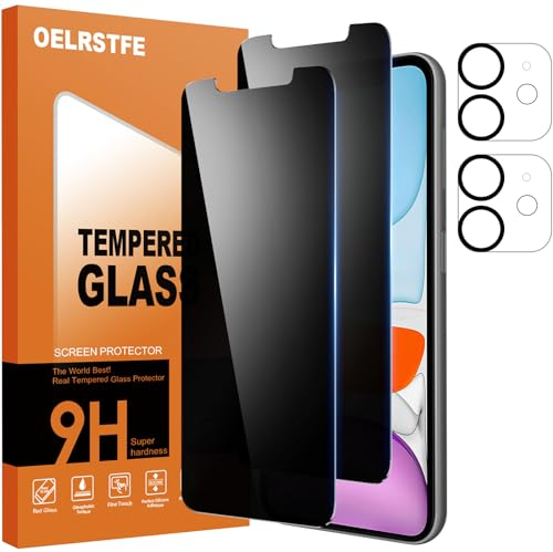 Oelrstfe 2 Stück Sichtschutz Schutzfolie für iPhone 11 mit 2 Kameraschutz,Privacy Privatsphäre Anti-Spy Displayschutzfolie Displayschutz 9H Härte Bläschenfrei Kratzfest