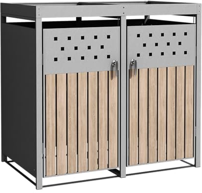 ESTEXO Mülltonnenbox Mülltonnenverkleidung mit Pflanzdach Aufbewahrungsbox Müllbox RAL 9007 (2 Türen)