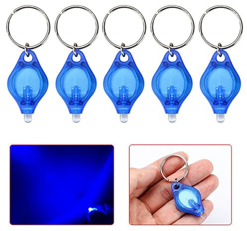 POCKETMAN Mini llavero de luz LED 4 colores, linterna compacta con cierre de metal para detección de fluorescencia, observación nocturna, iluminación exterior (5 unidades), color azul