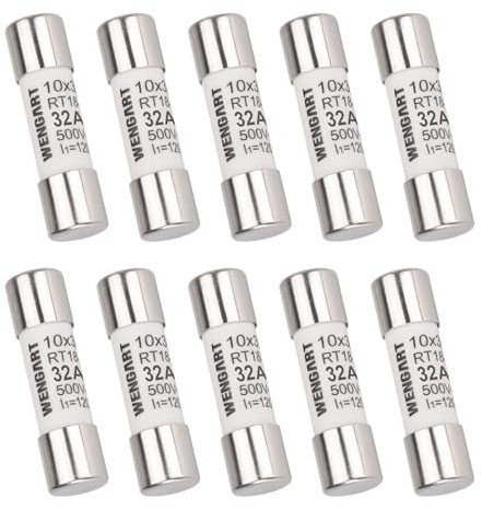 Wengart Lot de 10 fusibles cylindriques AC RT18-32 (RO15), 10 x 38 mm, AC500V, 32A 120 kA, forte capacité de commutation, peut protéger de manière fiable le circuit