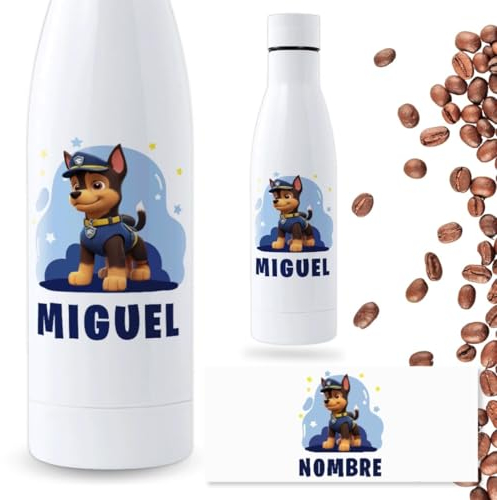 DEREGALOOS Botella Personalizada Infantil 700ml Chase. Botella Acero Inoxidable Reutilizable con Nombre. Botella Niños Libre de BPA para Escuela Regalo Original