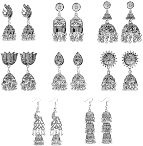 UNICRAFTALE 8 Paar Indische Ethnische Ohrringe Vintage Stil Lange Quastenglocken Ohrringe Pfauen Tropfenohrringe Exotischer Stil Ohrringe Modischer Boho Schmuck Hochzeitsfeier Geschenke Für Frauen