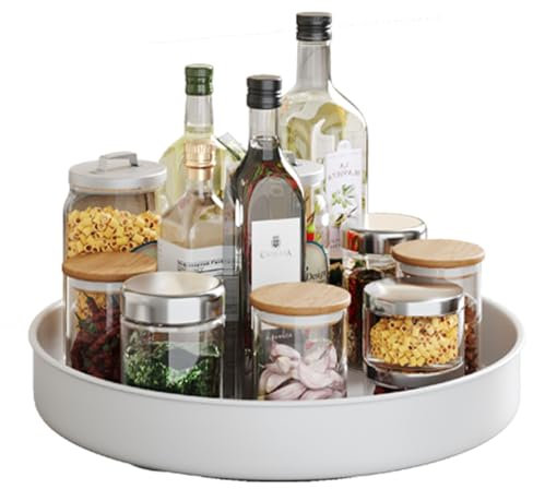 PIGPIGFLY Küchen Organizer,Drehteller Organizer Küche,360 Grad Rotierender Vorratsbehälter Für Lebensmittel,Gewürzhalter aus Rostfreiem Edelstahl,Lazy Susan(Weiß/25cm)