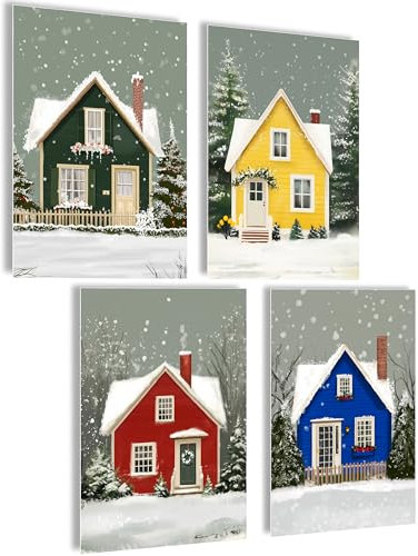 Winter Bilder Set Poster Set Weihnachten Deko Set Weihnachtsbilder Wand Weihnachtsposter Weihnachts Bilder Winterbilder Wandbild Weihnachten Bilder Set Weihnachten Poster Aesthetic (Häuser)