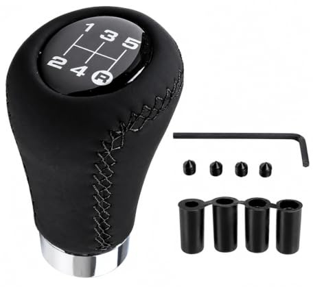 Xiciki Pommeau de Vitesse Universel 5 Vitesses avec 4 Adaptateurs, Pommeau de Levier de Vitesse 8mm 10mm 11mm 12mm Adaptateur spommeau vitesse pour Voiture avec Boîte de Vitesses Sans restrict - Noir
