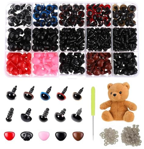 Sicherheitsaugen für Häkeltiere - 752 Stück Sicherheitsaugen 6/8/9/10/12mm Amigurumi Augen mit Unterlegscheiben für DIY Puppe Plüschtier, Knopfaugen für Häkeltiere mit Box, Puppenaugen zum Basteln