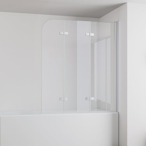IMPTS 120x140cm Duschwand für Badewanne 3 teilig, Badewanne Glaswand Faltwand Duschtrennwand Faltbar Badewannenaufsatz Duschglaswand mit 6mm Nano Sicherheitsglas