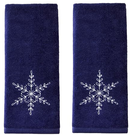 SKL Home Handtuch-Set mit Weihnachtsmotiv, Schneeflocken, Bad/Küche/Bar, Geschenkidee, Marineblau, 2-teilig