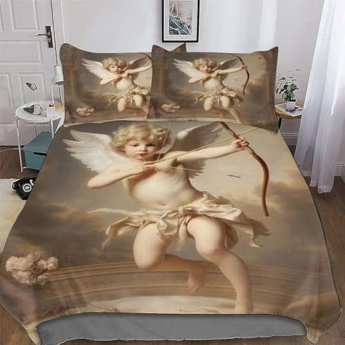 AAPZY Engel Bettwäsche Weiche Mikrofase Bettbezug Und Kissenbezüge Mit Reißverschluss 2teiligr Für Erwachsene Teenager Kinder Bettbezüge Angenehme Bettdeckenbezug Single (135x200cm)