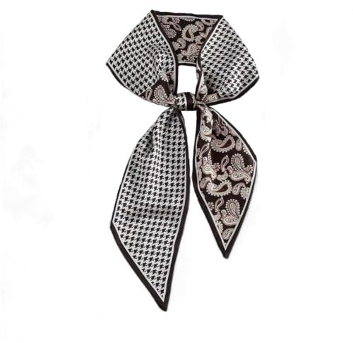 GIMIRO Satin Seidenschal 148 x 13,5 cm Krawatte Double Layer Bund für Blazer, Mantel, Kleid (Black - Houndstooth PSL)