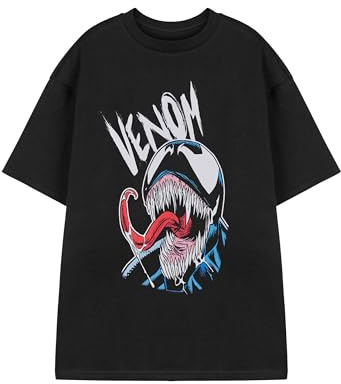 Marvel Black Venom Tongue Graphic Tee | Men's Short Sleeve T-Shirt | Crew Neck Superhero Apparel | Casual Everyday Wear | Venom Character Design Comics Merchandise