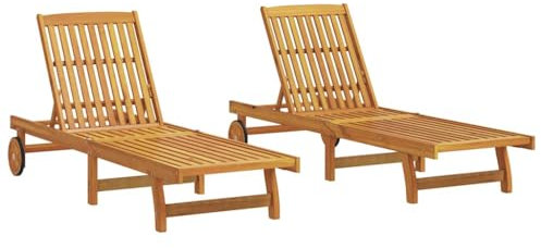 vidaXL Sonnenliegen 2 STK. Massivholz Akazie, Liege, Outdoor Liege, Sonnenliege Holz, Holzliege, Gartenliege, Sonnenliege Massivholz