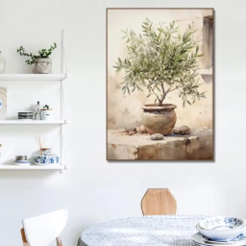 LZJAGXX Italienischer Zitronen-Olivenbaum, Retro, mediterrane griechische Landschaft, Poster, Leinwandgemälde, Wandkunst, Bilder, Inneneinrichtung, 60 x 90 cm, rahmenlos