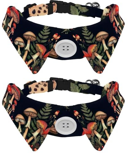 Border with Mushrooms Fern and Berries Dog Collar Bowtie, Comfortable Adjustable Dog Bow Tie Collar for Small Boys and Girls Pets