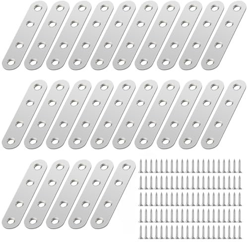 ZHYOPING 25Pcs Stainless Steel Flat Brackets for Wood, 76×16×1.8mm – Joining Plates with Screws, Mending Plates Metal Brackets for Furniture Repair, Worktop Joining Strip, Door & Cabinet Reinforcement