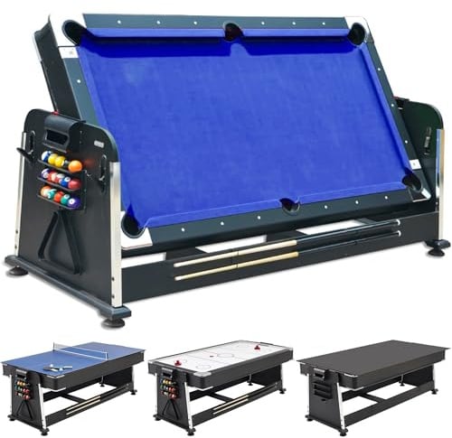 DEVESSPORT Olimpus Multijeu rotatif 4 en 1 | Table de billard, air hockey, ping-pong et table de salle à manger | 203,5 x 112 x 81 cm | Comprend tous les accessoires pour les 3 jeux