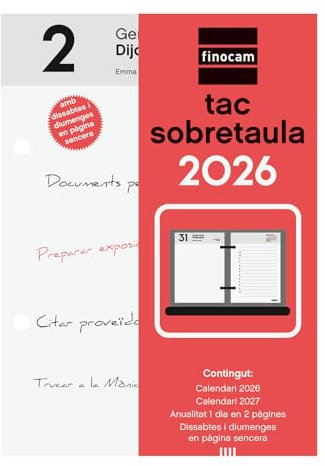 Finocam - Taco de Sobremesa 2026 2 Páginas Día Enero 2026 - Diciembre 2026 (12 meses) Neutro Catalán