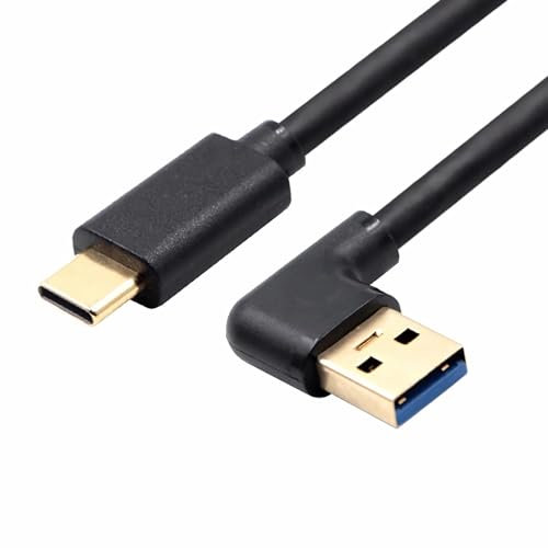 Bolwins M44 50cm USB 3.0 A auf USB-C Kabel gewinkelt links Datenkabel Ladekabel Schnellladen 10Gbps für PC Laptop Tablet Smartphone Festplatte Plug&Play Schwarz
