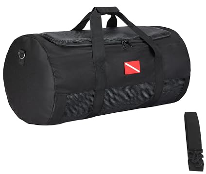 DiveTec Netztasche für Tauch- und Schnorchelausrüstung, strapazierfähig, belüftet, mit Reißverschluss und verstellbarem Schultergurt (39,9 cm Durchmesser x 74,9 cm Länge), Schwarz