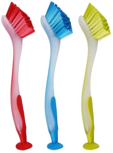3 Stück Geschirrbürste, 26×3,5cm Spülbürsten Plastis Bürste mit Saugnapf | Scheuerbürste für Geschirr, Spülbürste mit Saugnapf für Platos, Platos, Ollas, Paredes De Azulejos, Encimera De Cocina