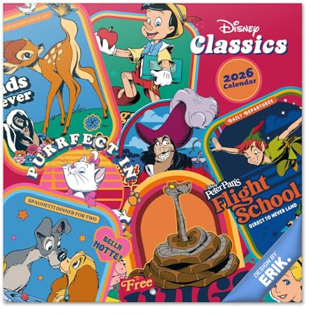 Grupo Erik Kalender 2026 Wandkalender Disney Klassiker Kalender 2026 Familienplaner 30 x 30 cm 12 Monate + Letzten 4 Monate 2025 auf einer Seite - Offizieller Fanartikel Merch