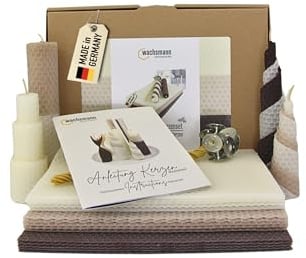 Wachsmann 100% reines Bienenwachs aus Deutschland, Kerzen selber machen Set – 15 Bienenwachsplatten (15 x 20 cm) mit Hanfdochten für 15 Bienenwachskerzen, Dochte 21 cm, Adventskerzen & Geschenk